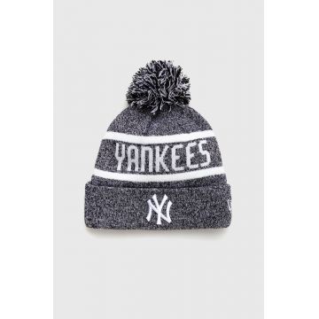 New Era caciula din amestec de lana culoarea gri, din tricot gros, NEW YORK YANKEES