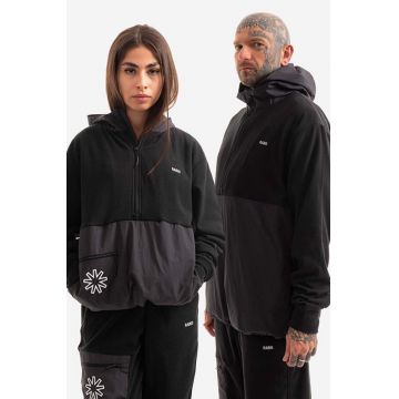 Rains bluză Fleece Hoodie culoarea negru, cu glugă, neted 18650.BLACK-BLACK