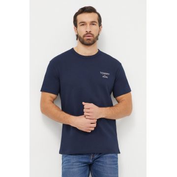 Tommy Jeans tricou din bumbac barbati, culoarea albastru marin, cu imprimeu