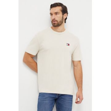 Tommy Jeans tricou din bumbac barbati, culoarea bej, cu imprimeu