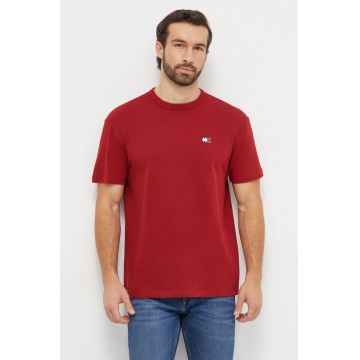 Tommy Jeans tricou din bumbac barbati, culoarea bordo, cu imprimeu