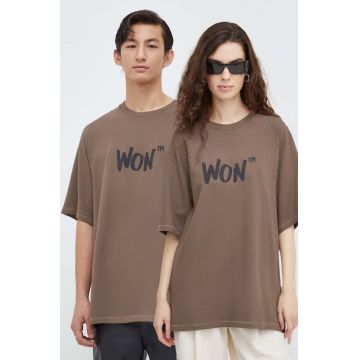 Won Hundred tricou culoarea maro, cu imprimeu 2999-12066