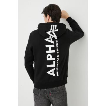 Alpha Industries bluză bărbați, culoarea negru, cu glugă, cu imprimeu