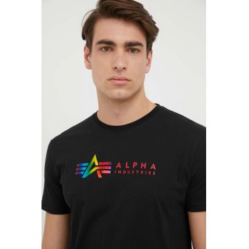 Alpha Industries tricou din bumbac culoarea negru, cu imprimeu