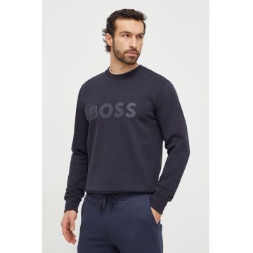 Boss Green bluza barbati, culoarea albastru marin, cu imprimeu