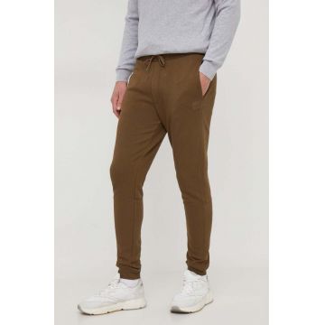 BOSS Orange pantaloni de trening din bumbac culoarea verde, melanj