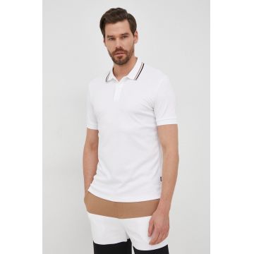 BOSS polo de bumbac culoarea alb, neted