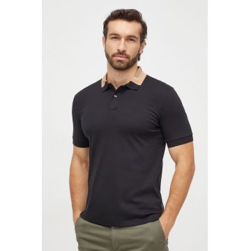 BOSS polo de bumbac culoarea negru, neted