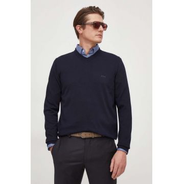 BOSS pulover de bumbac culoarea albastru marin, light