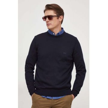 BOSS pulover de bumbac culoarea albastru marin, light