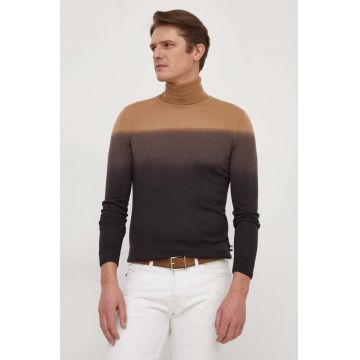 BOSS pulover de lana barbati, culoarea bej, light, cu guler