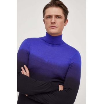BOSS pulover de lana barbati, culoarea violet, light, cu guler