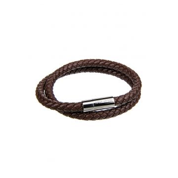 Bratara de piele cu model dublu impletit