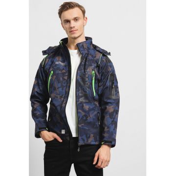 Geaca cu imprimeu camuflaj si gluga detasabila Techno - Kaki/Bleumarin