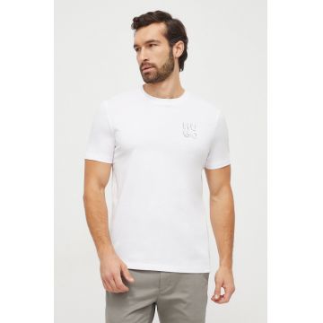 HUGO tricou din bumbac barbati, culoarea alb, cu imprimeu