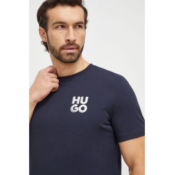HUGO tricou din bumbac barbati, culoarea albastru marin, cu imprimeu