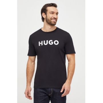 HUGO tricou din bumbac barbati, culoarea negru, cu imprimeu