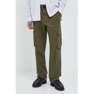 Les Deux pantaloni de bumbac culoarea verde, drept