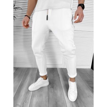 Pantaloni de trening albi conici K192 N4-4