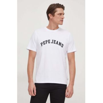 Pepe Jeans tricou din bumbac barbati, culoarea alb, cu imprimeu