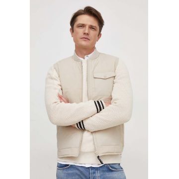 Pepe Jeans vesta Vincenzo Gillet barbati, culoarea bej, de tranzitie