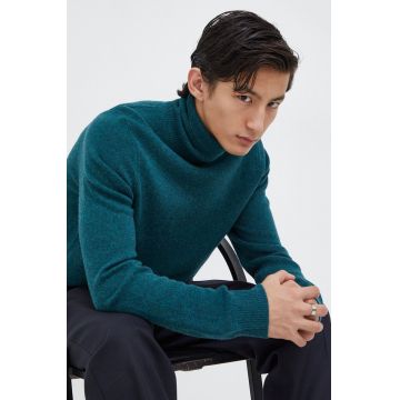 Samsoe Samsoe pulover de lana barbati, culoarea verde, light, cu guler