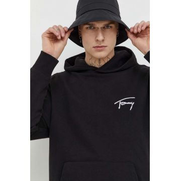 Tommy Jeans hanorac de bumbac bărbați, culoarea negru, cu glugă, imprimeu DM0DM17990