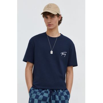 Tommy Jeans tricou din bumbac bărbați, culoarea bleumarin, cu imprimeu DM0DM17994