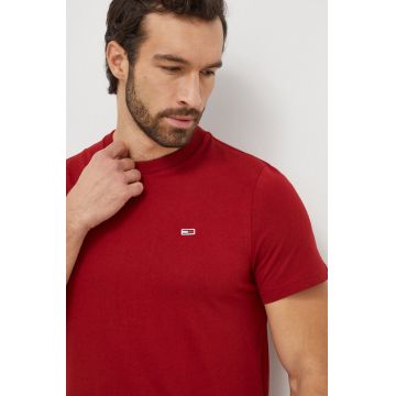 Tommy Jeans tricou din bumbac bărbați, culoarea bordo, uni DM0DM09598