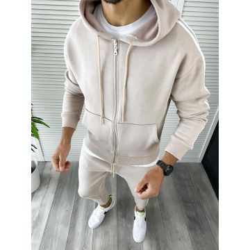 Trening barbati slim fit vatuit Pantaloni + Hanorac roz pudra 12399