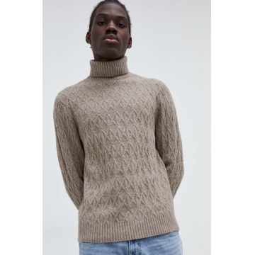 Abercrombie & Fitch pulover barbati, culoarea bej, cu guler