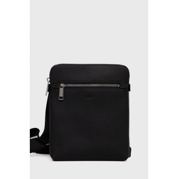 BOSS borseta de piele culoarea negru