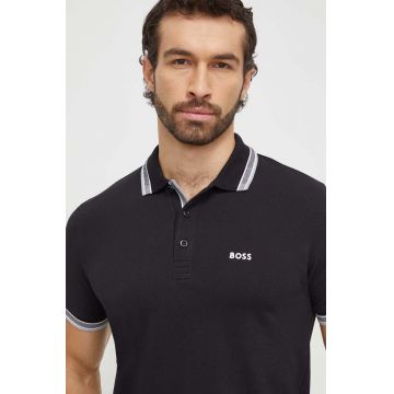 Boss Green polo de bumbac culoarea negru, neted