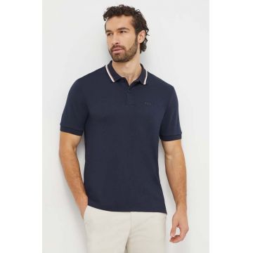 BOSS polo de bumbac culoarea albastru marin, neted, 50469360