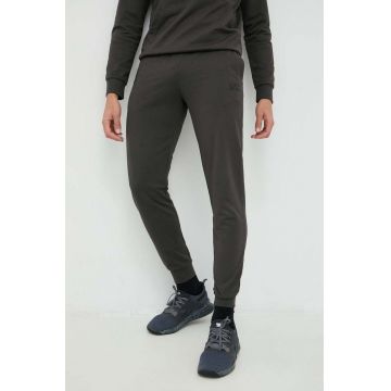 EA7 Emporio Armani pantaloni de trening din bumbac culoarea verde, neted