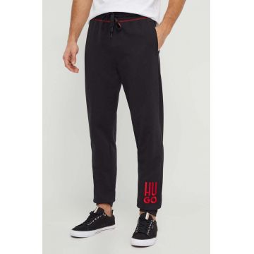 HUGO pantaloni lounge din bumbac culoarea negru, cu imprimeu