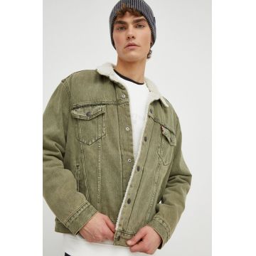 Levi's geacă din denim bărbați, culoarea verde, de tranziție