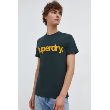 Superdry tricou din bumbac barbati, culoarea verde, cu imprimeu