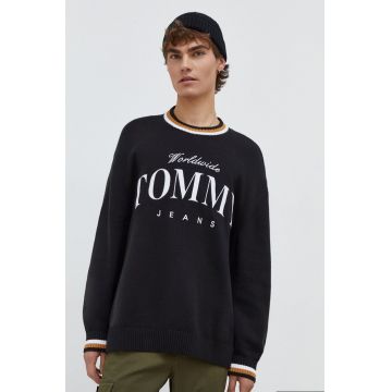 Tommy Jeans pulover de bumbac culoarea negru, light DM0DM18365