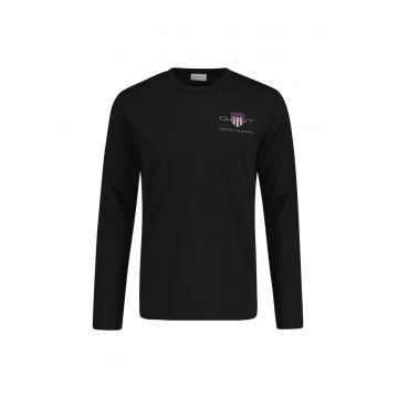 Bluza regular fit cu decolteu la baza gatului Shield - Negru