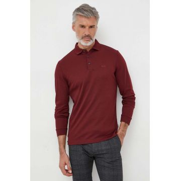 BOSS longsleeve din bumbac culoarea rosu, neted