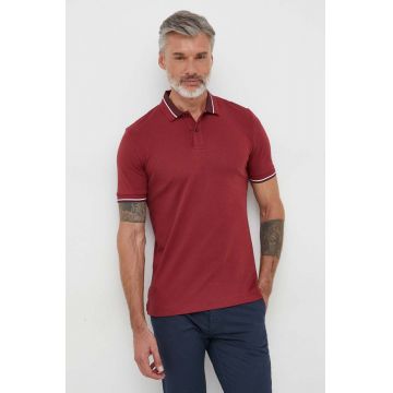 BOSS polo de bumbac culoarea bordo, neted