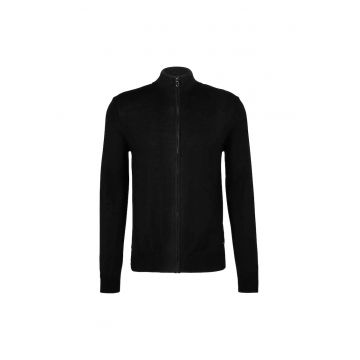 Cardigan din lana cu fermoar Davis - Negru