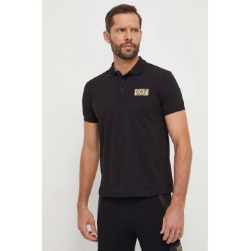 EA7 Emporio Armani polo de bumbac culoarea negru, neted