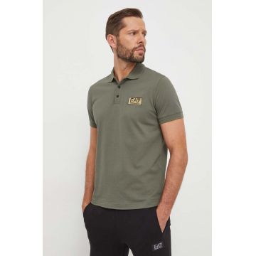 EA7 Emporio Armani polo de bumbac culoarea verde, neted