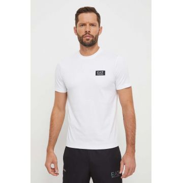 EA7 Emporio Armani tricou barbati, culoarea alb, neted