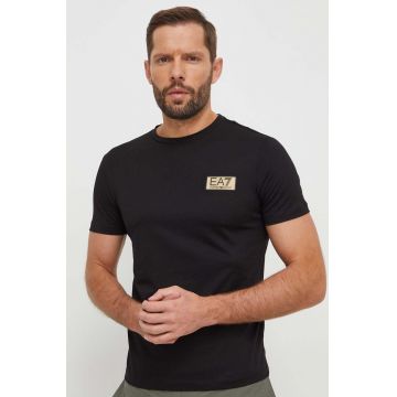 EA7 Emporio Armani tricou din bumbac barbati, culoarea negru, neted