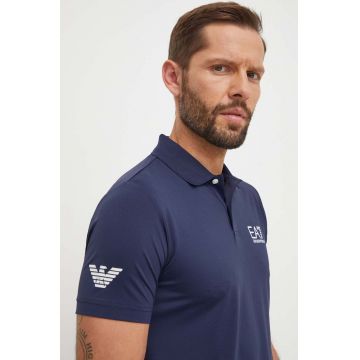 EA7 Emporio Armani tricou polo barbati, culoarea albastru marin, cu imprimeu