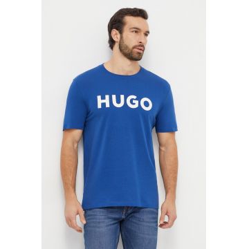HUGO tricou din bumbac barbati, culoarea turcoaz, cu imprimeu
