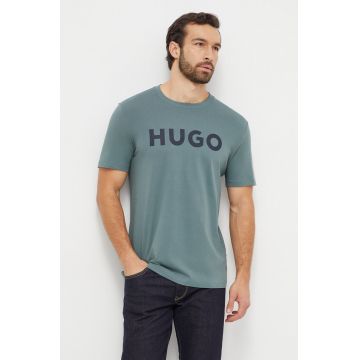 HUGO tricou din bumbac bărbați, culoarea verde, cu imprimeu, 50467556